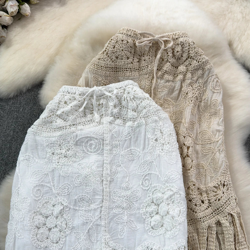 Crochet White Skirt with Tassels