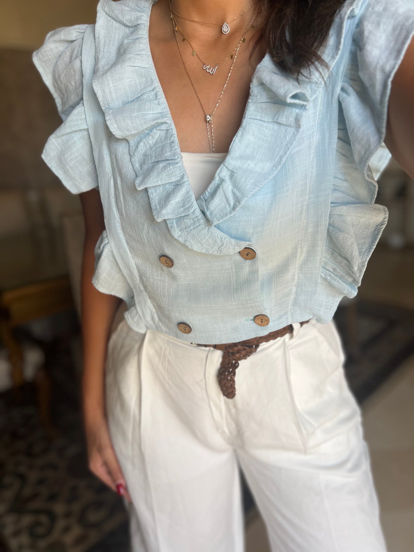 Ruffles double buttons Top