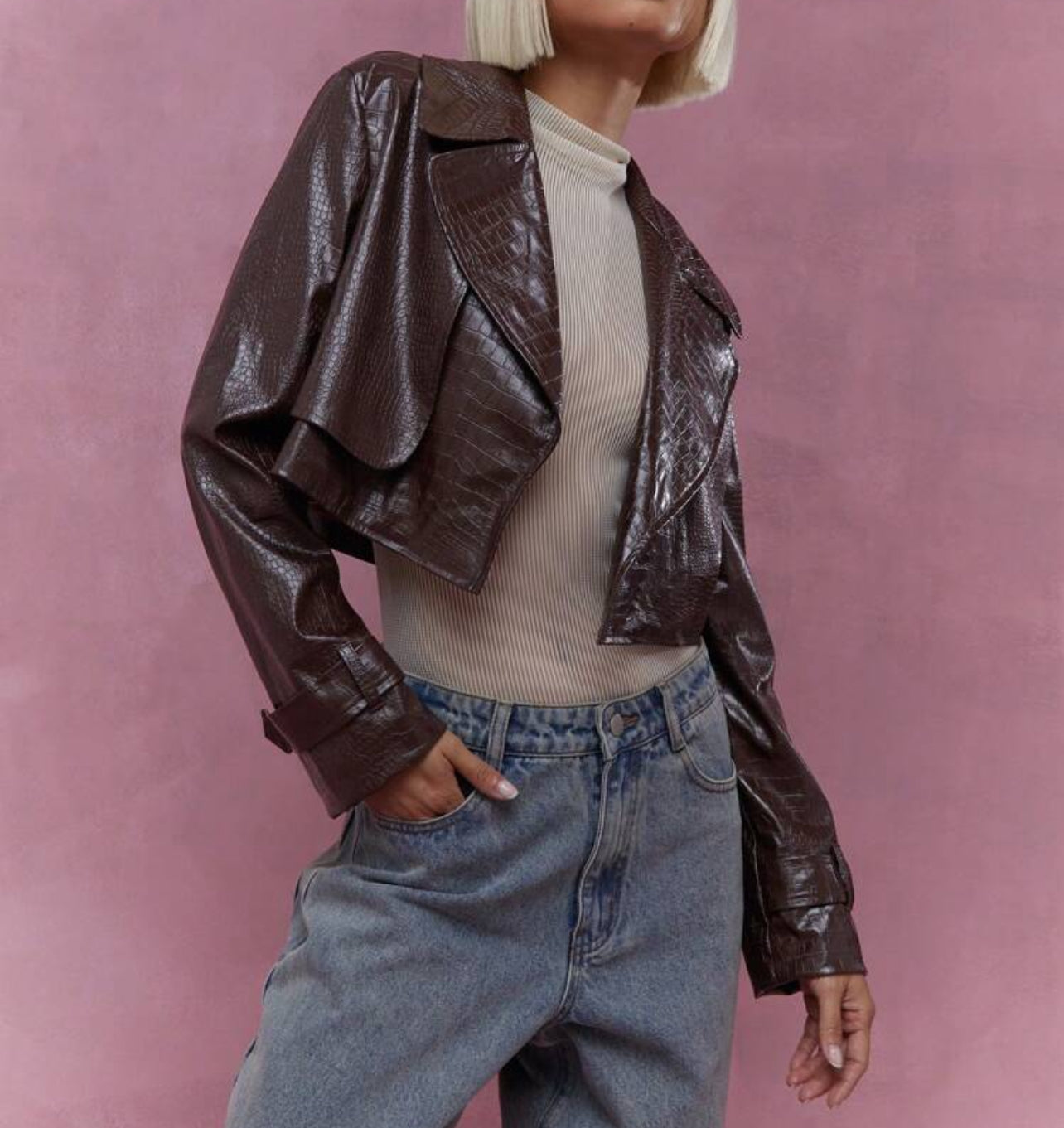 Crocodile effect crop jacket