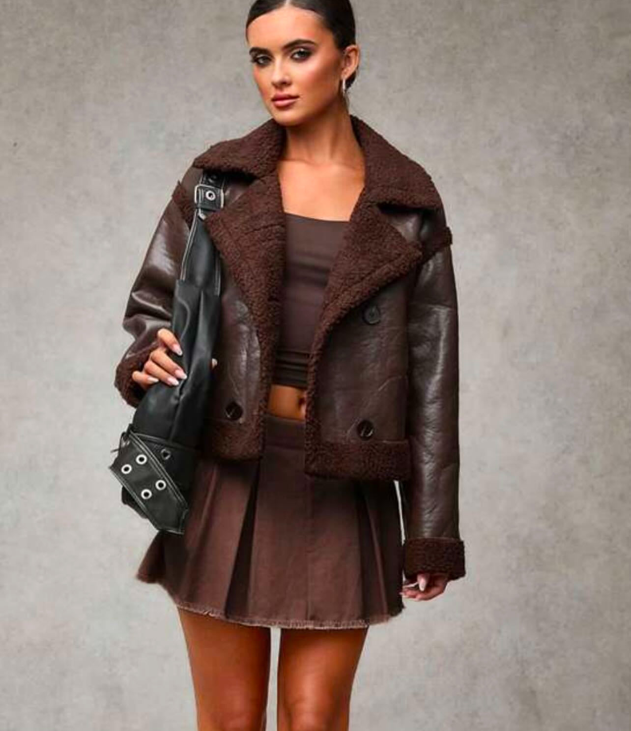 Fluffy lined double breasted jacket