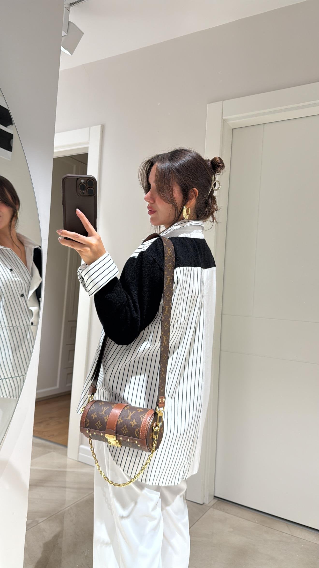 White Black Knitwear Detailed Design Shirt