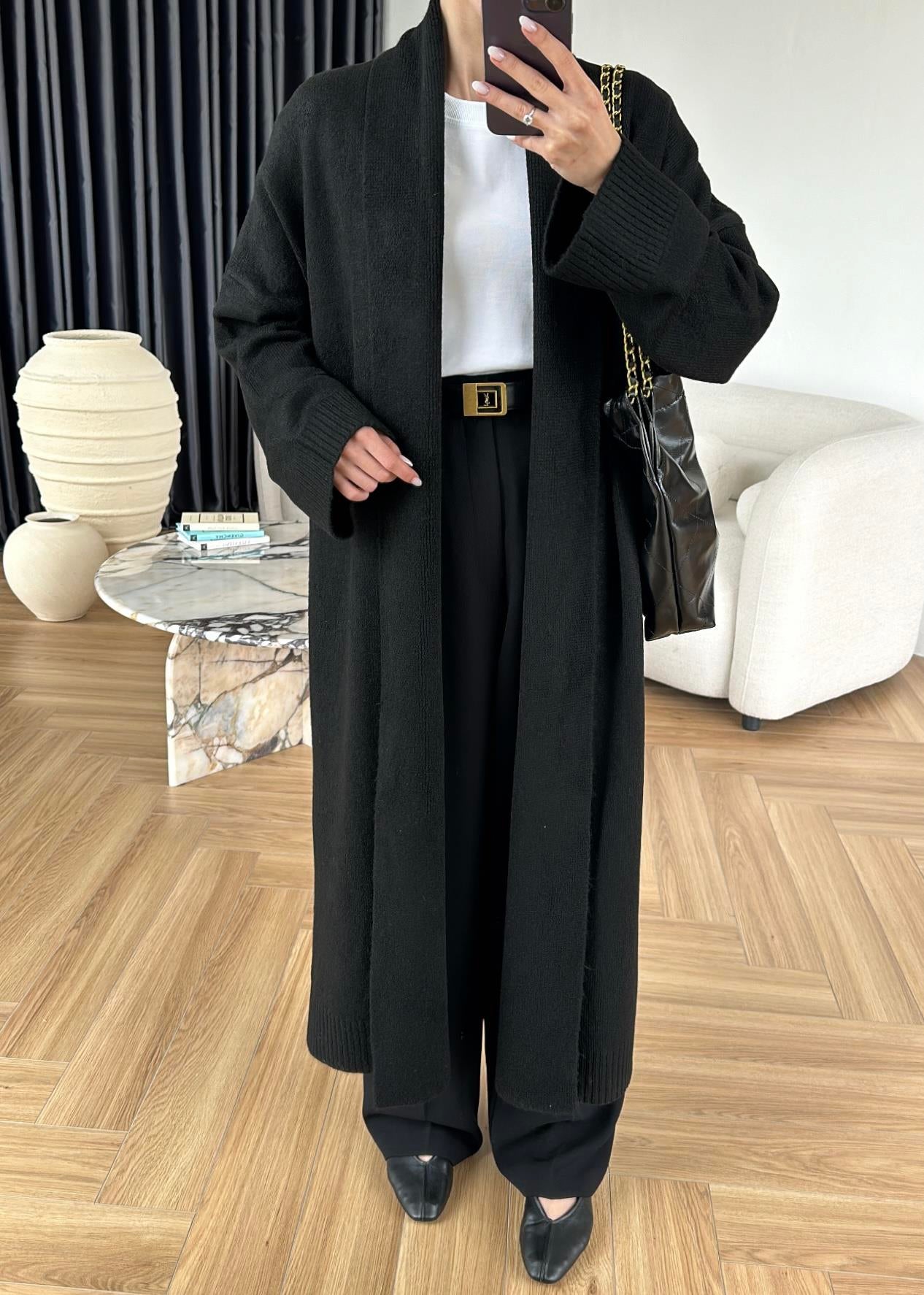 Long black Wool Cardigan