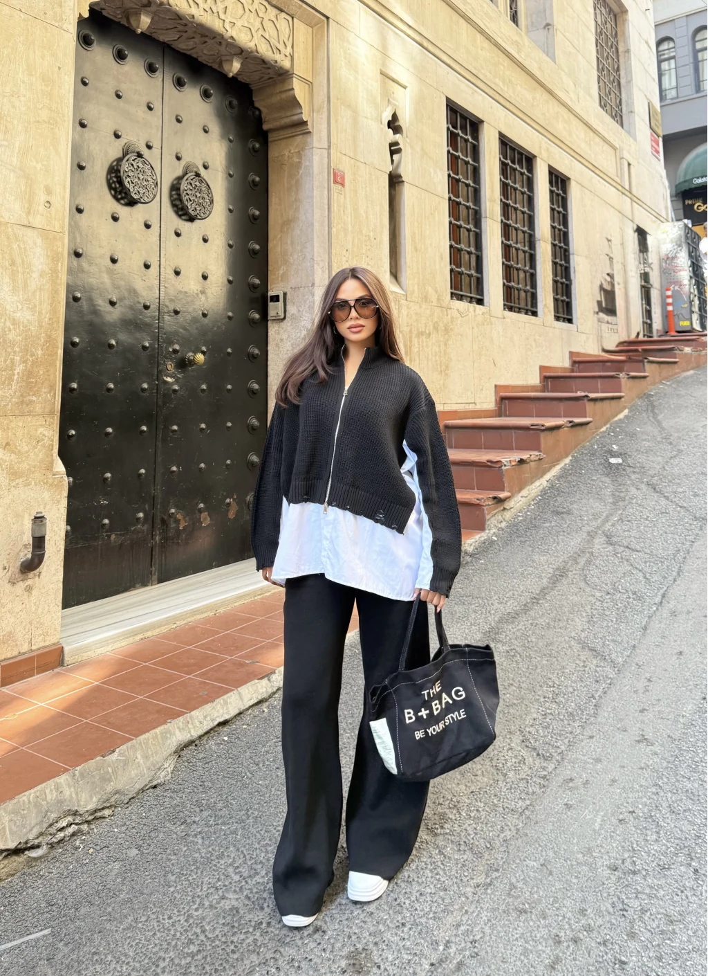 Black Poplin Shirt Detailed Knitwear Suit