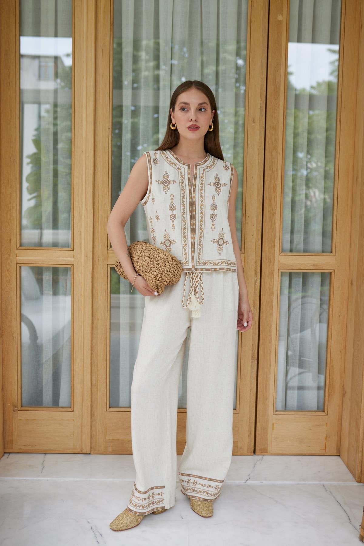Embroidered Beige Set