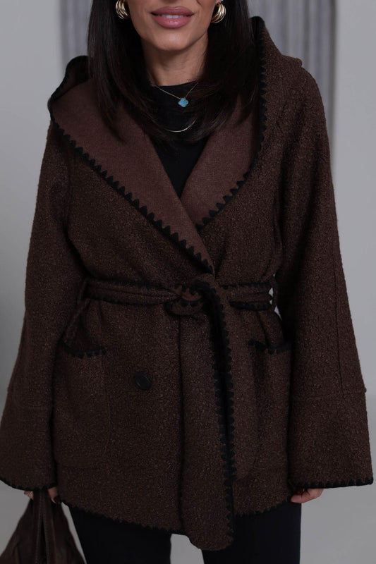 Brown wool belted Jacket
