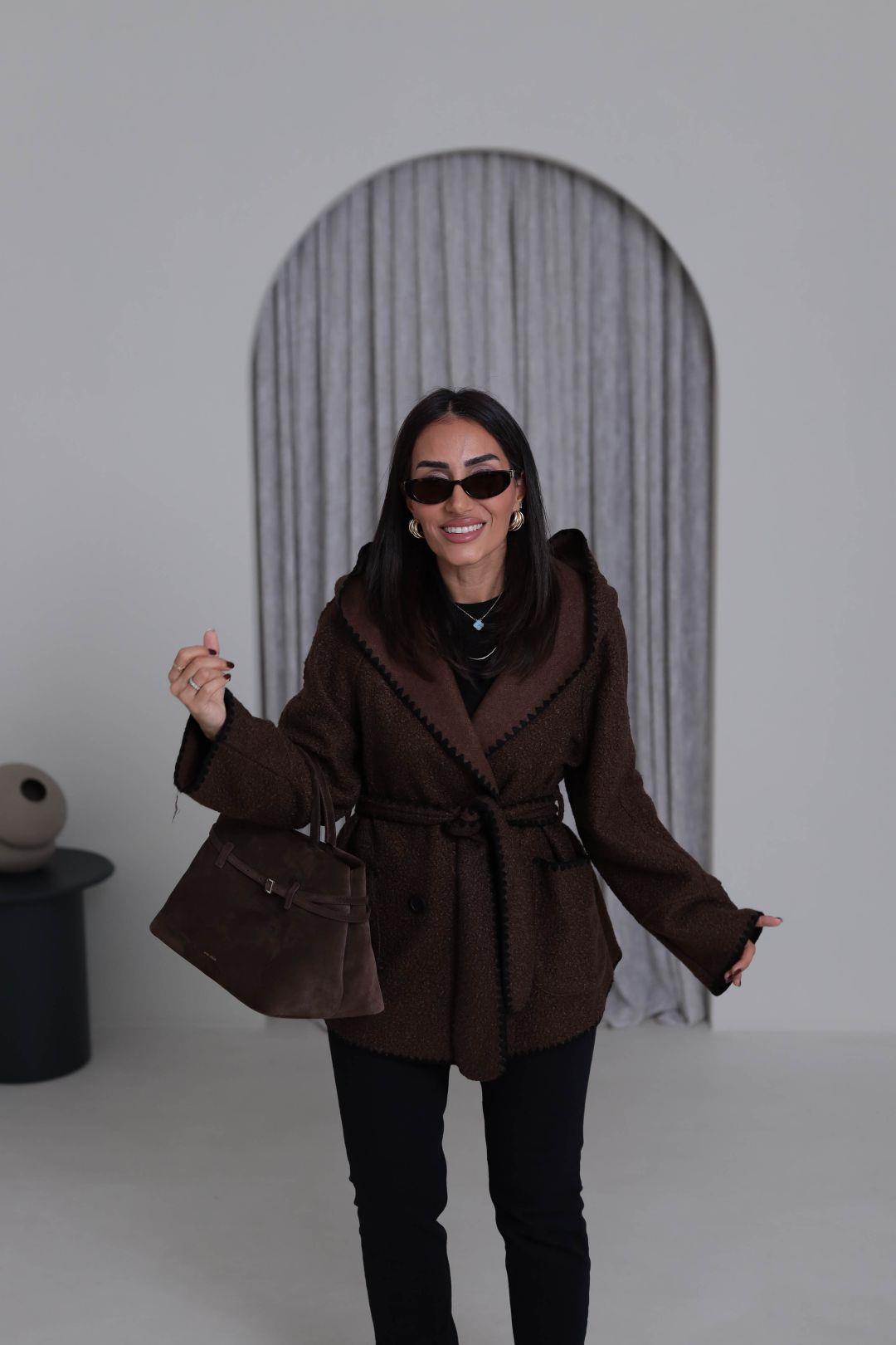 Brown wool belted Jacket
