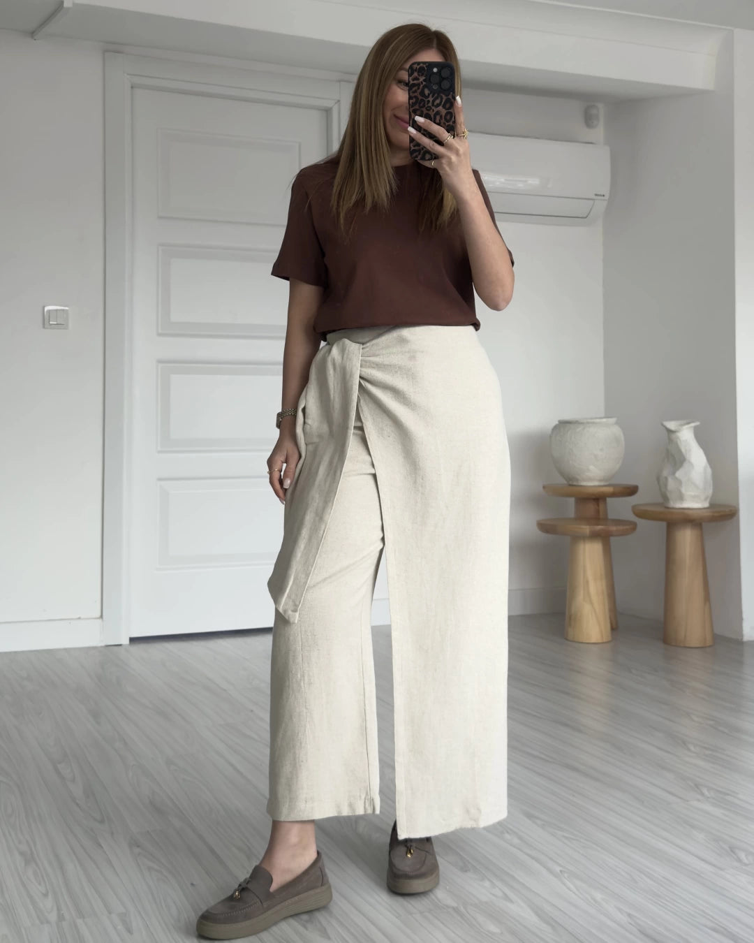 Wrapped Beige linen Pants