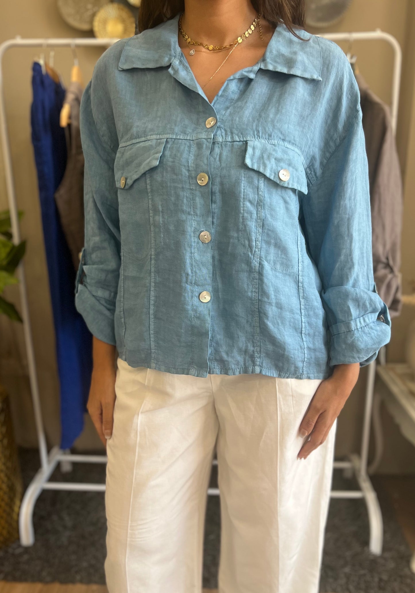 Italian 🇮🇹 Linen light Blue Jacket