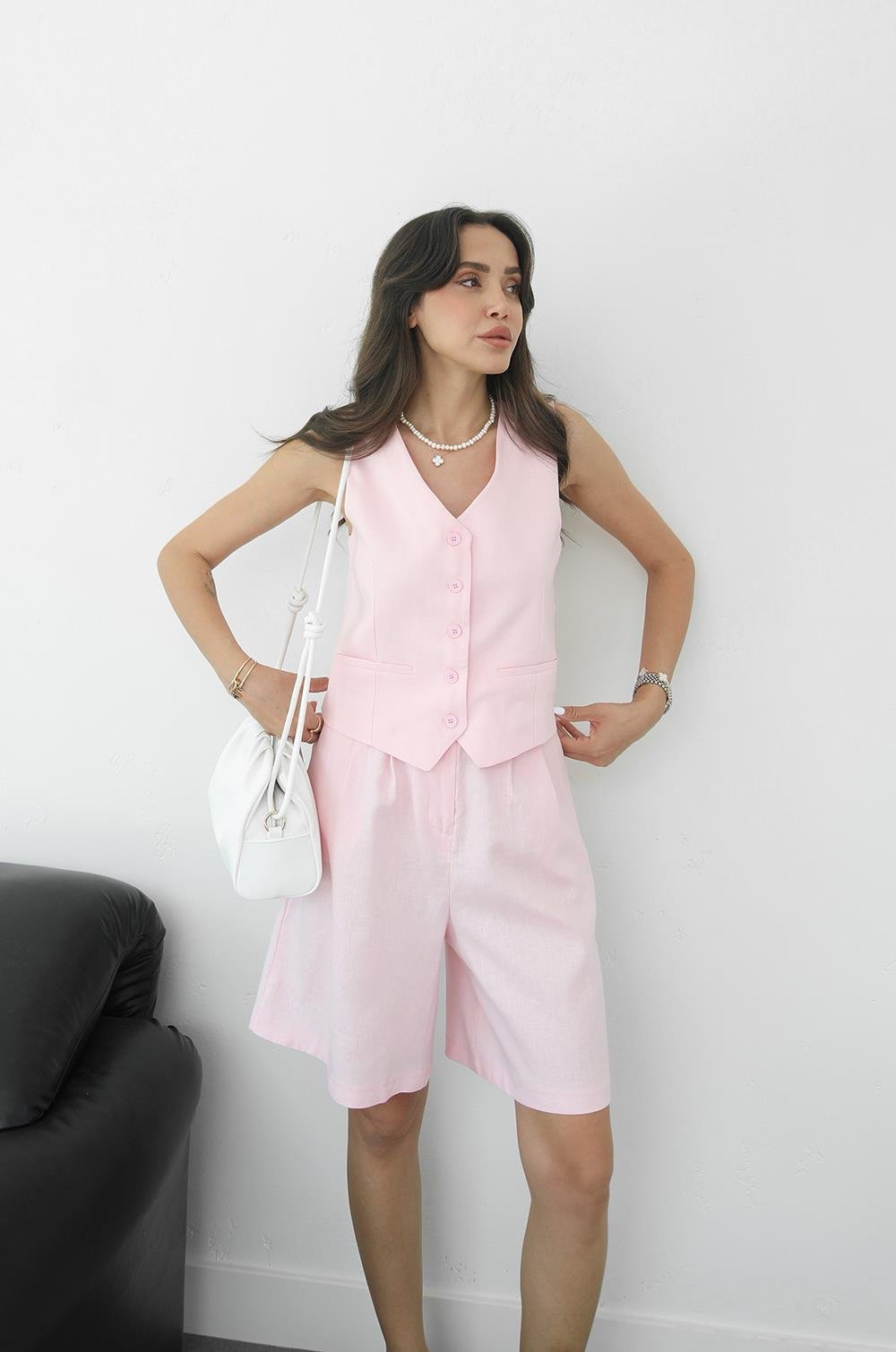 Linen Baby Pink Short Set