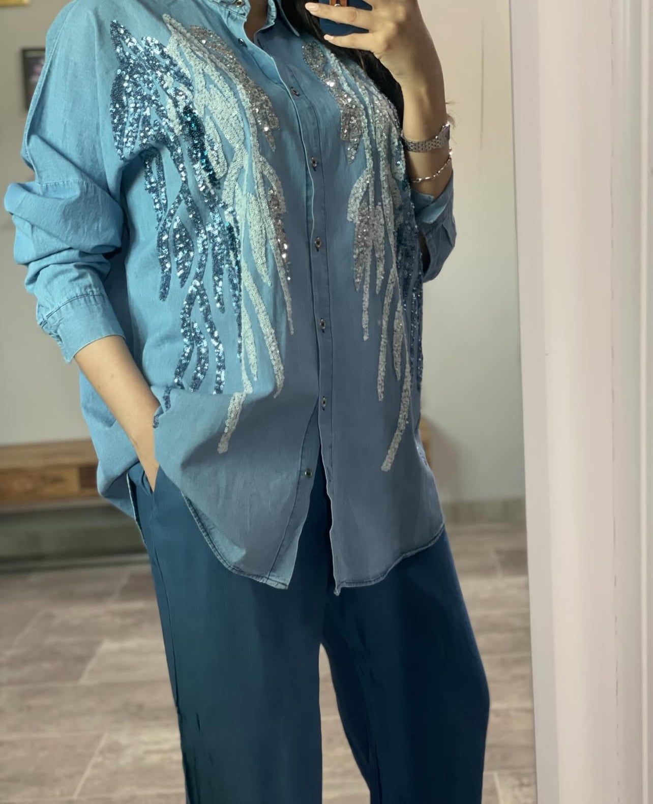 Sequins Denim Shirt