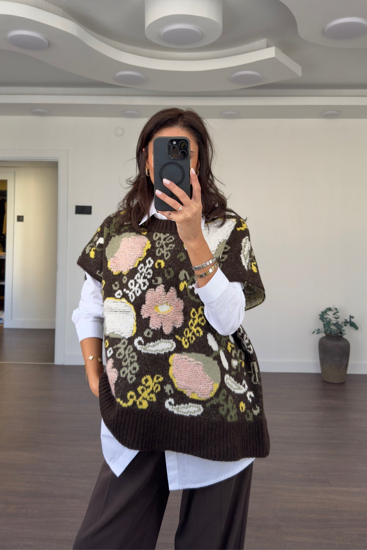 Brown floral Vest