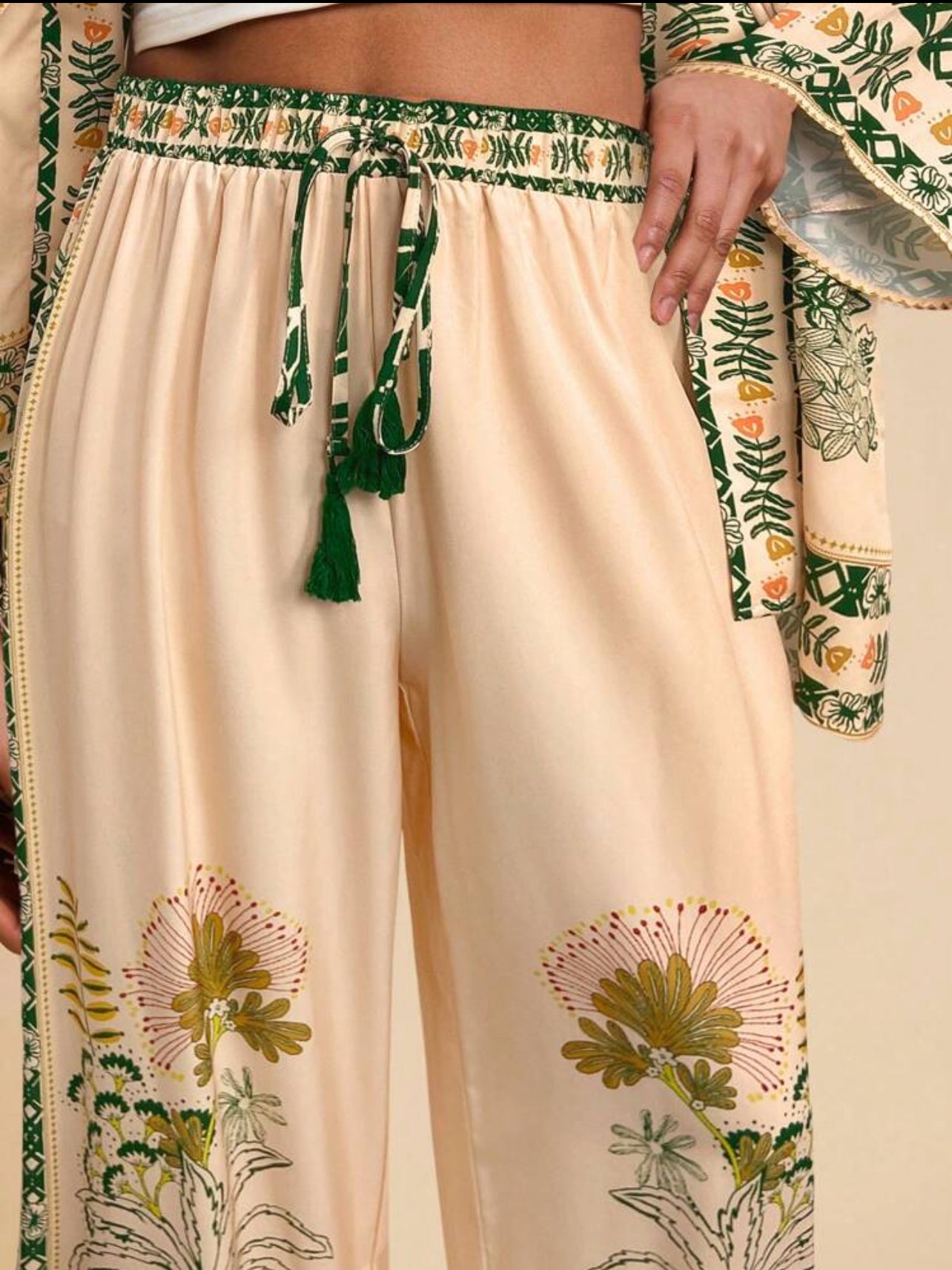 Printed Cardigan/wide Leg Pants Set