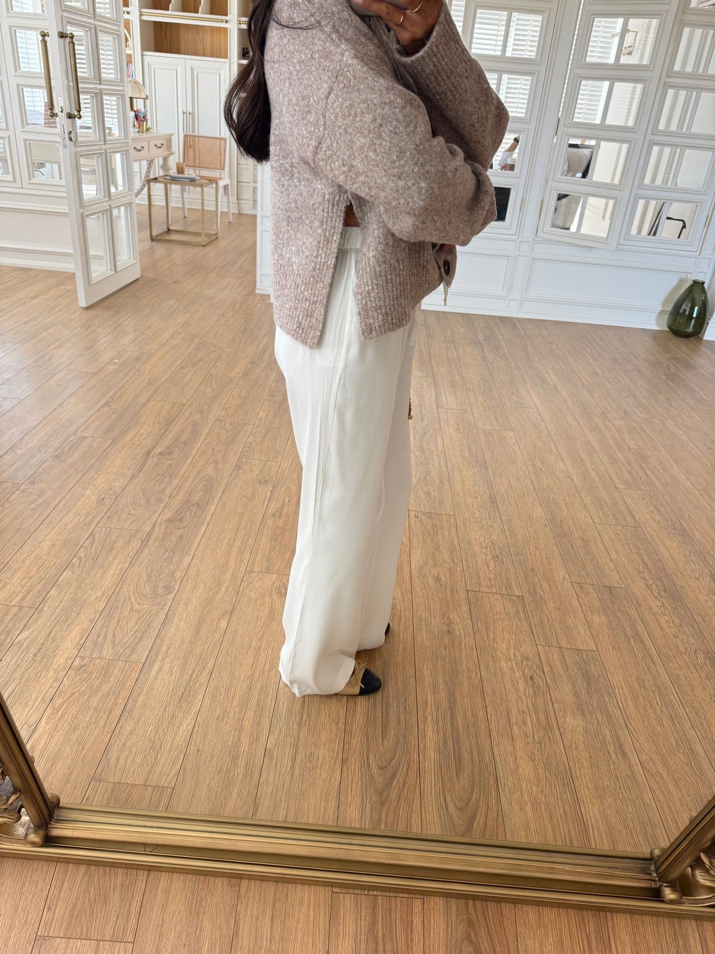 Beige Stand Collar Buttoned Soft Texture Cardigan