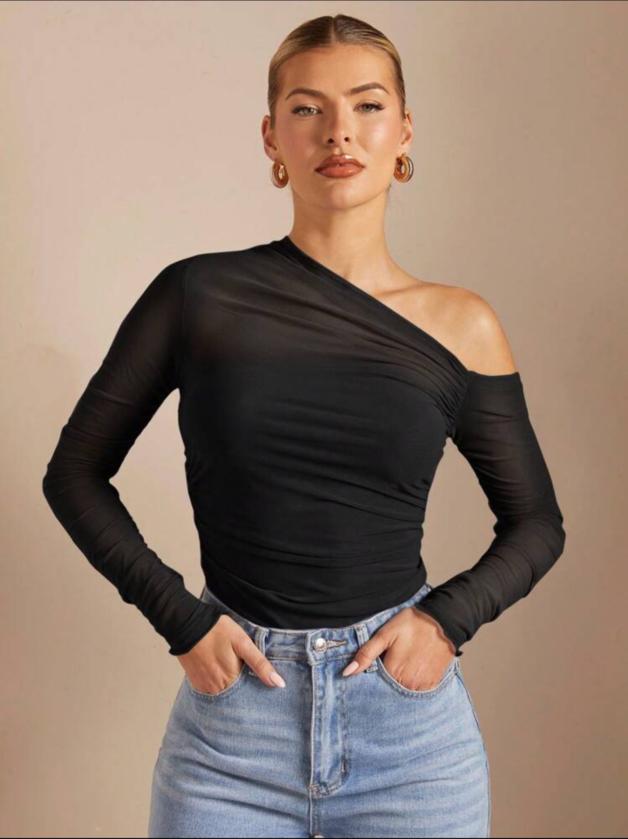 Mesh Black Offshoulder Top