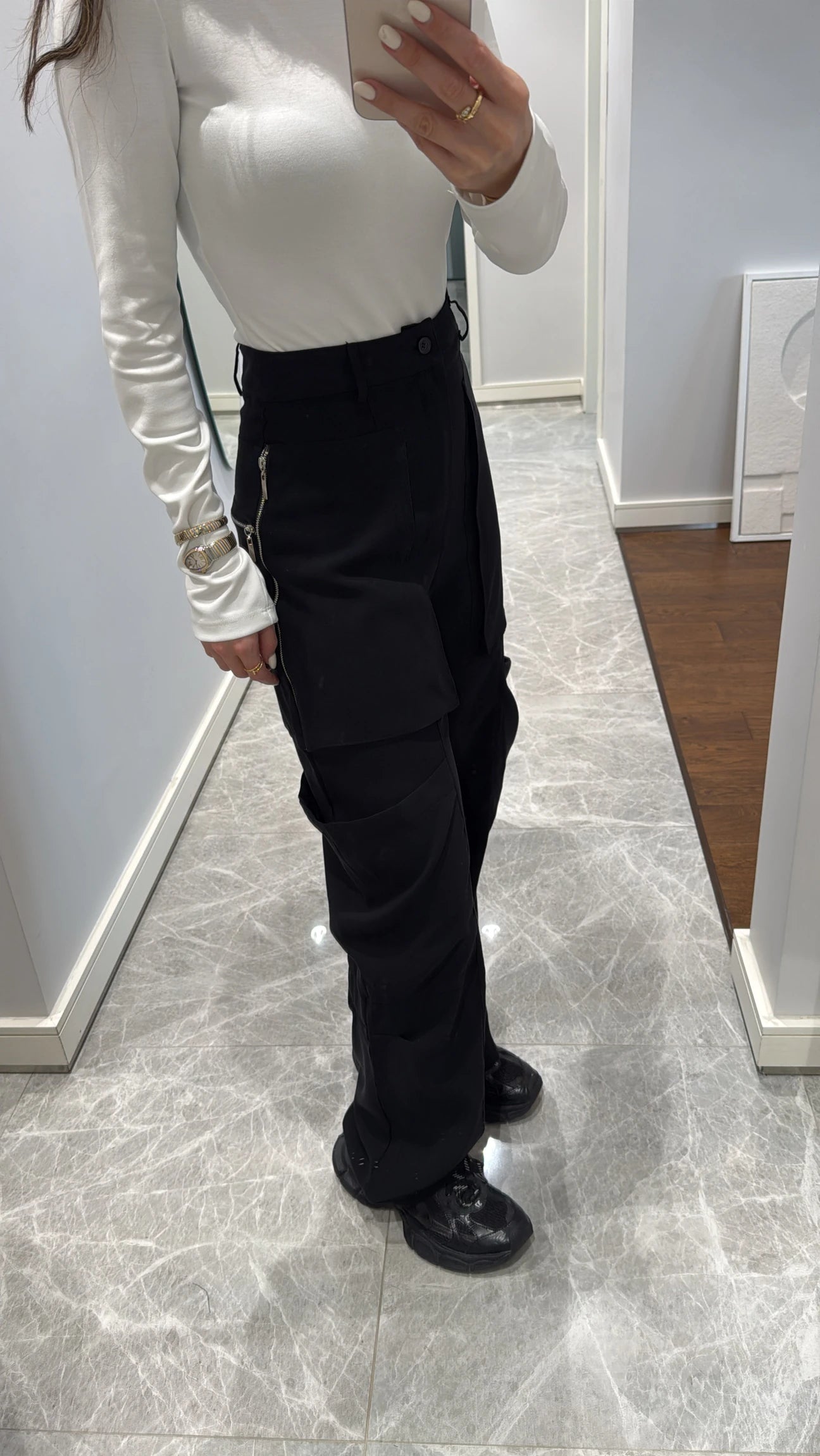 Black Cargo Pants with zipper details