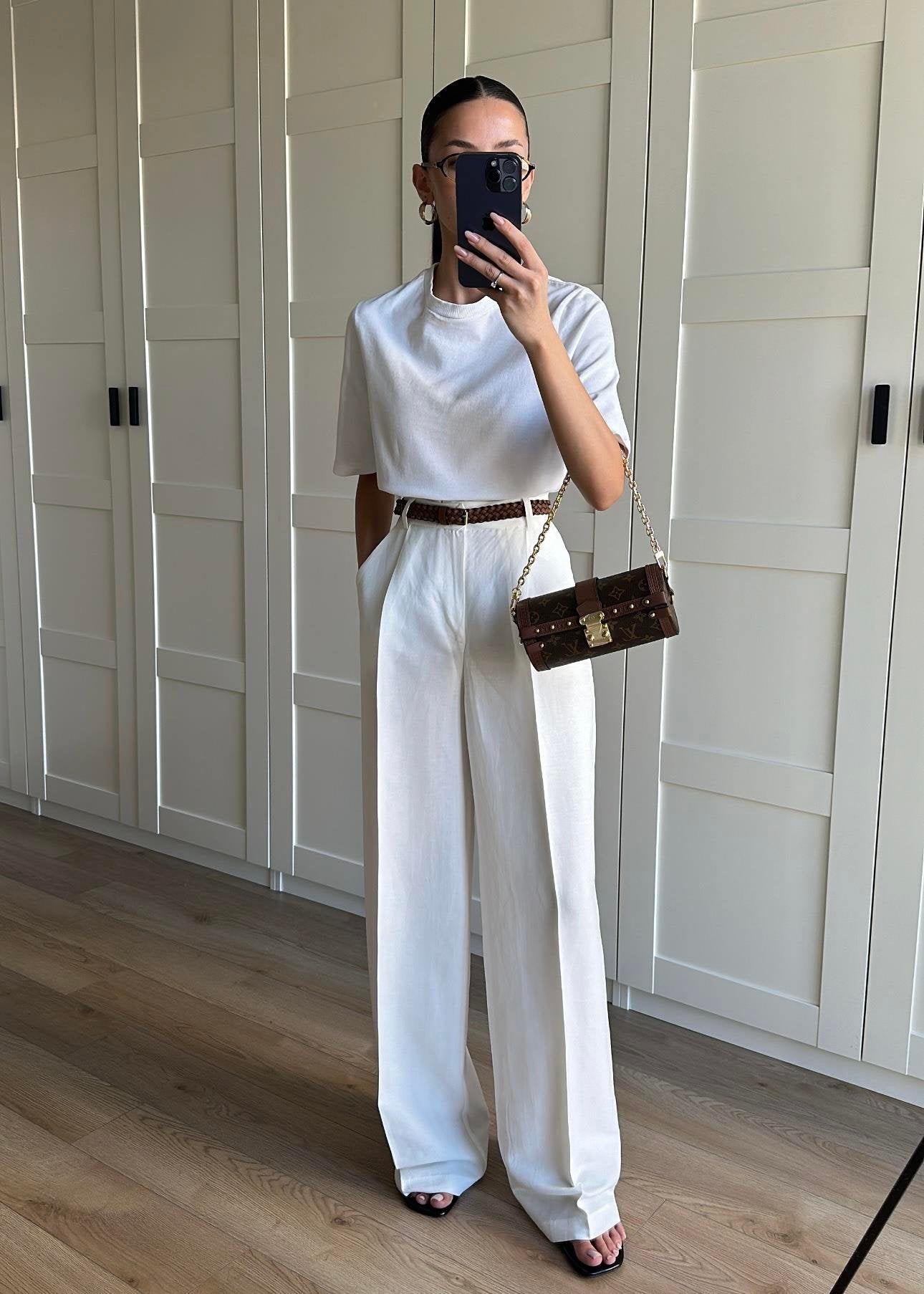 Wide Leg White Linen Pants with braided Belt