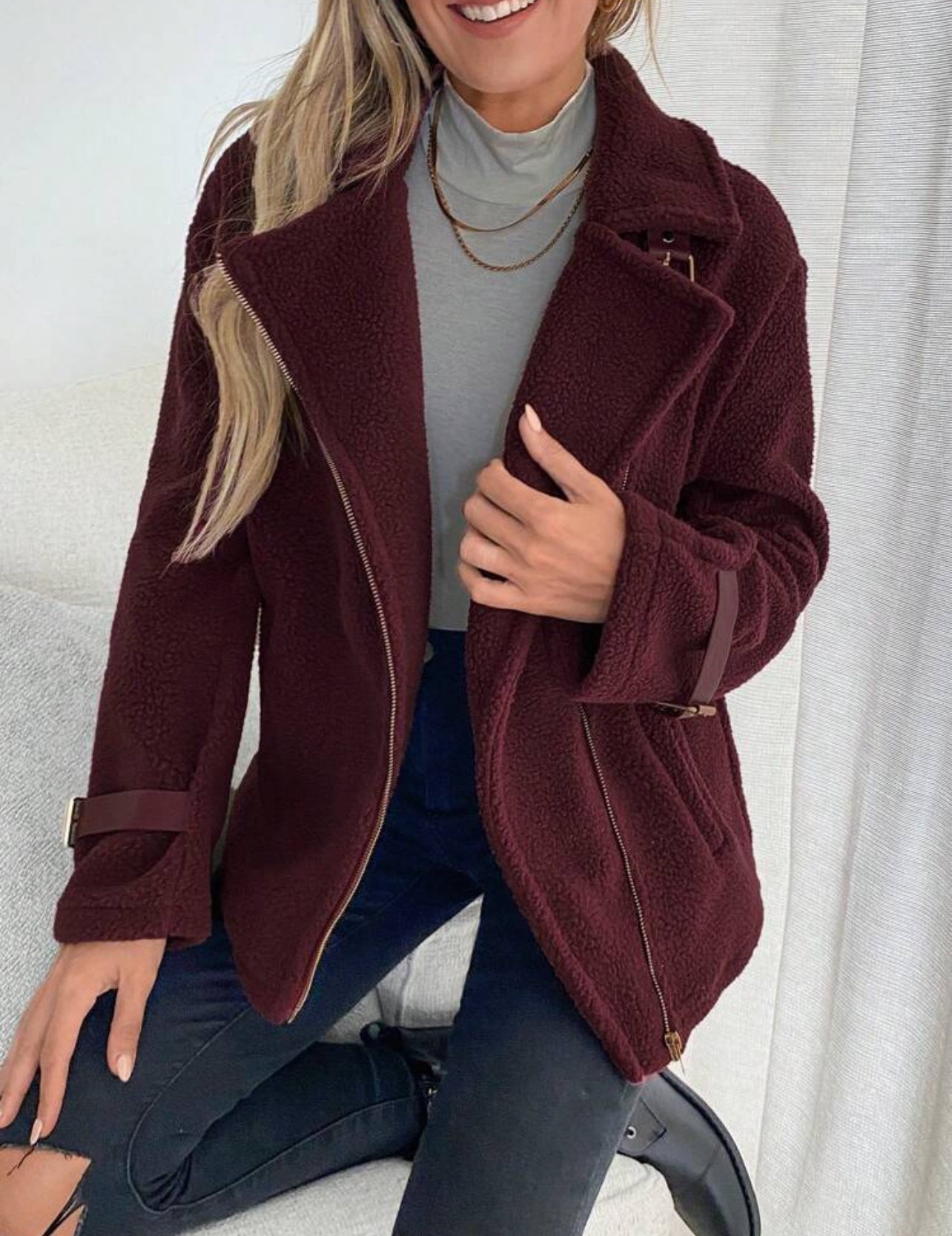Burgundy teddy Jacket