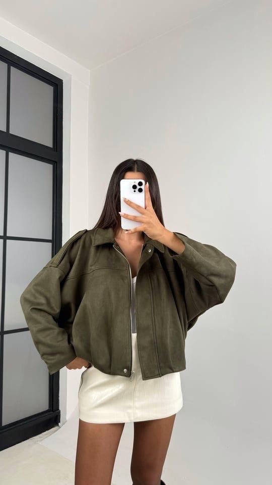 Oversized Suede Olive Jacket