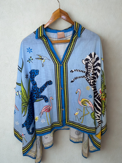 Italian 🇮🇹 Animal Blue Prints oversized Colorful Shirt