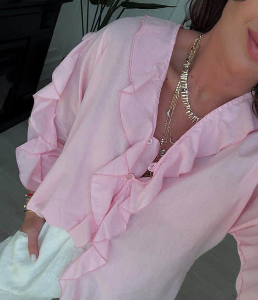 Pink ruffles Cotton Shirt