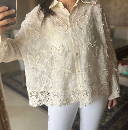 Beige chifon Shirt with crochet Edges
