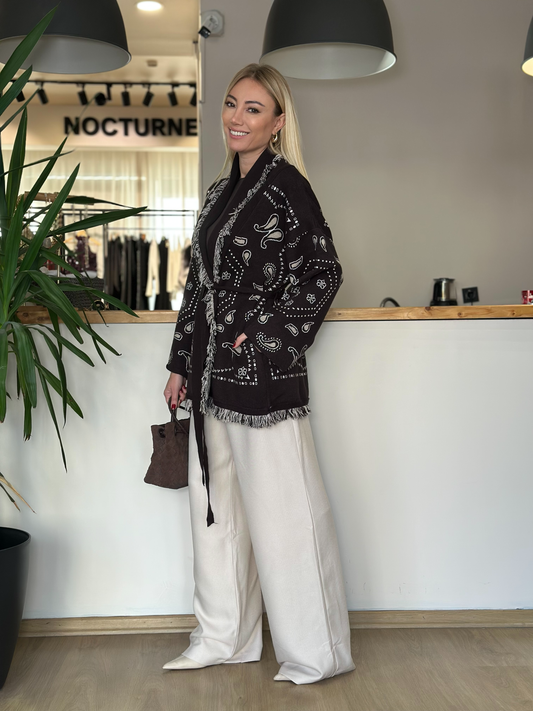 Coffee belted Cardigan