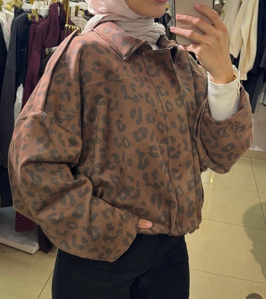 Oversized Suede leopard Jacket