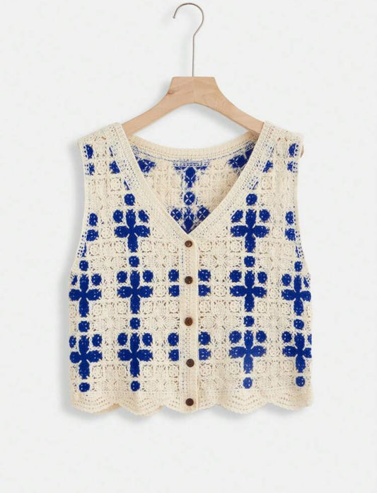 blue/Beige Crochet Vest