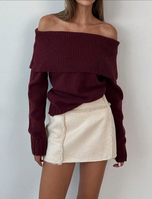 Offshoulder Burgundy Sweater