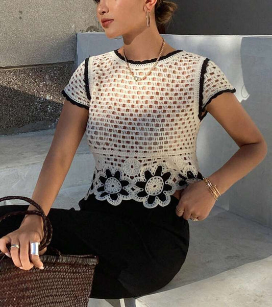 Floral short sleeve Crochet Top