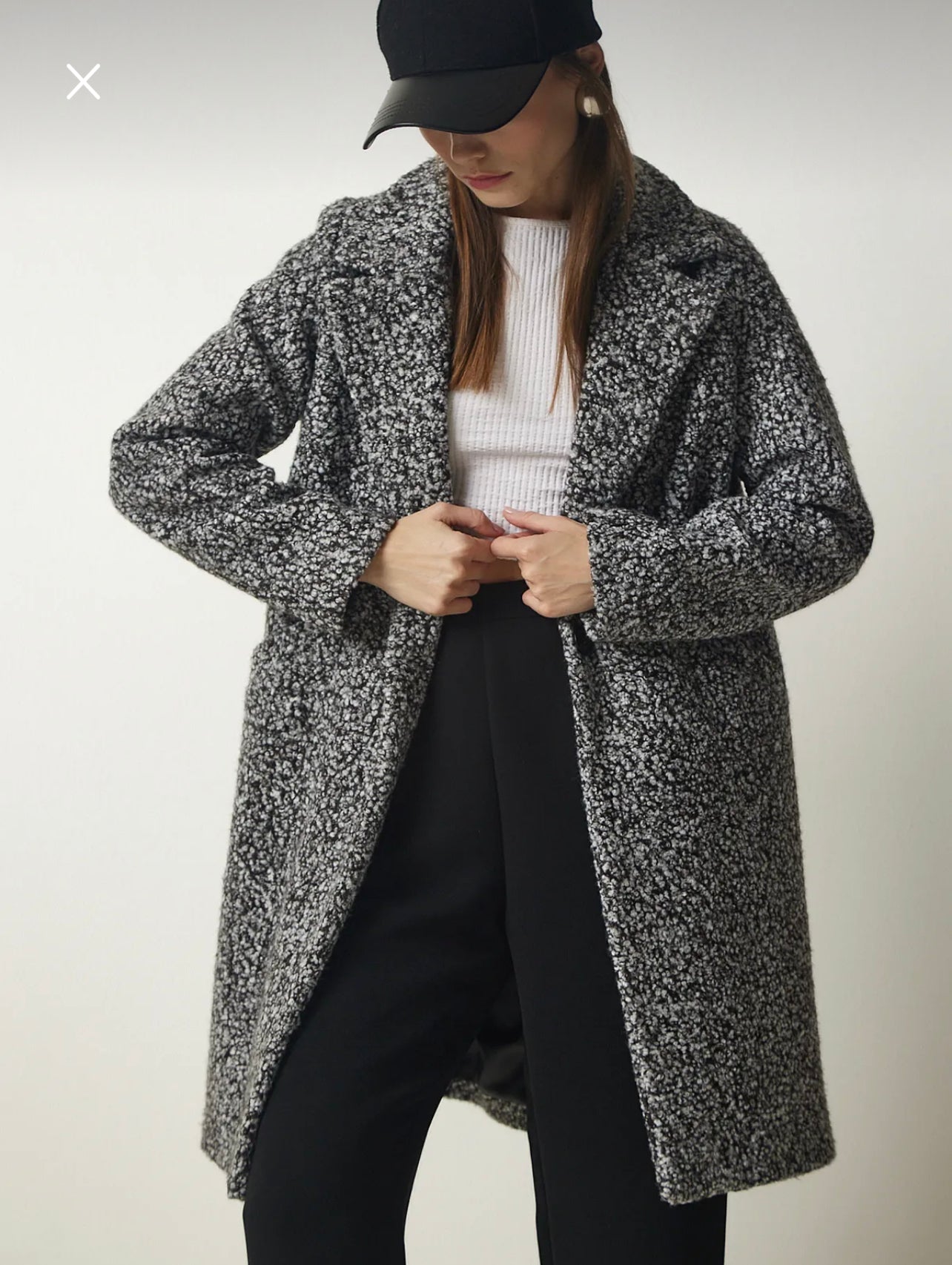 Double breasted pocket boucle coat