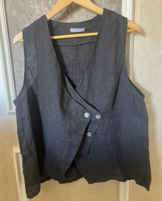 Dark Grey Italian 🇮🇹 Pure Linen Vest double buttons details