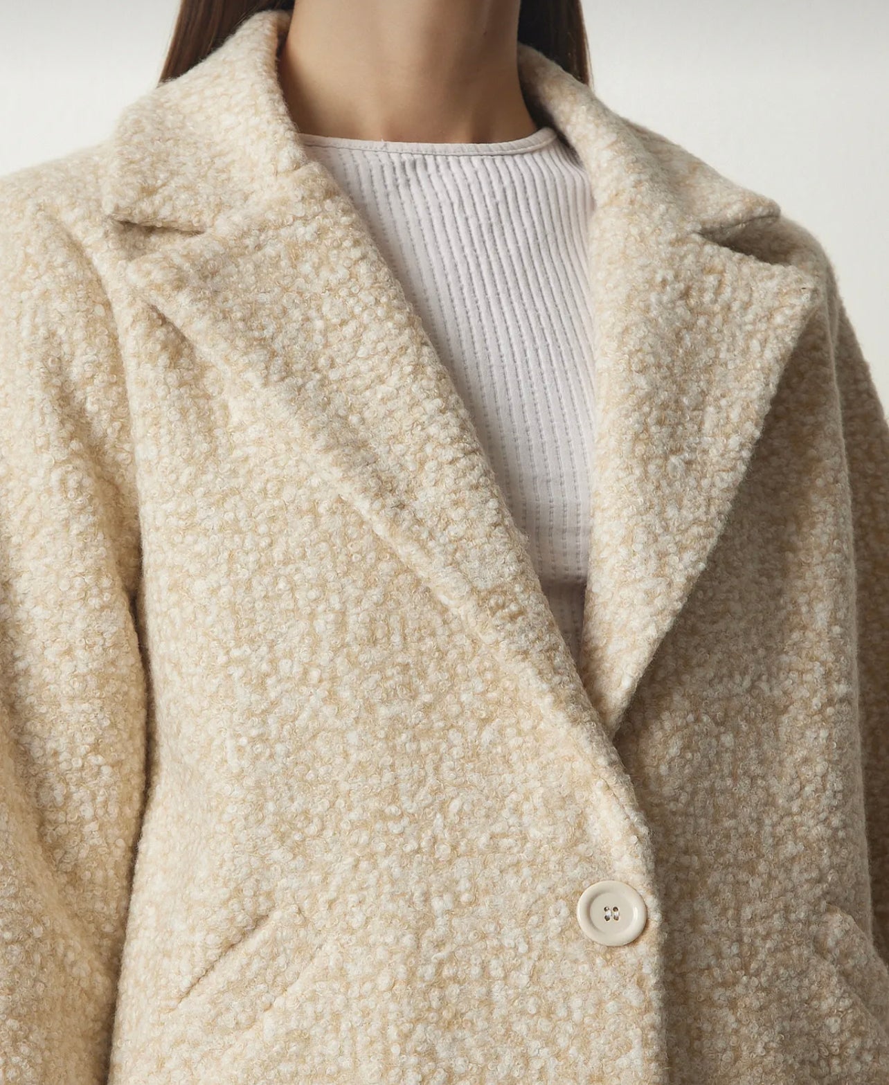Double breasted pocket boucle coat