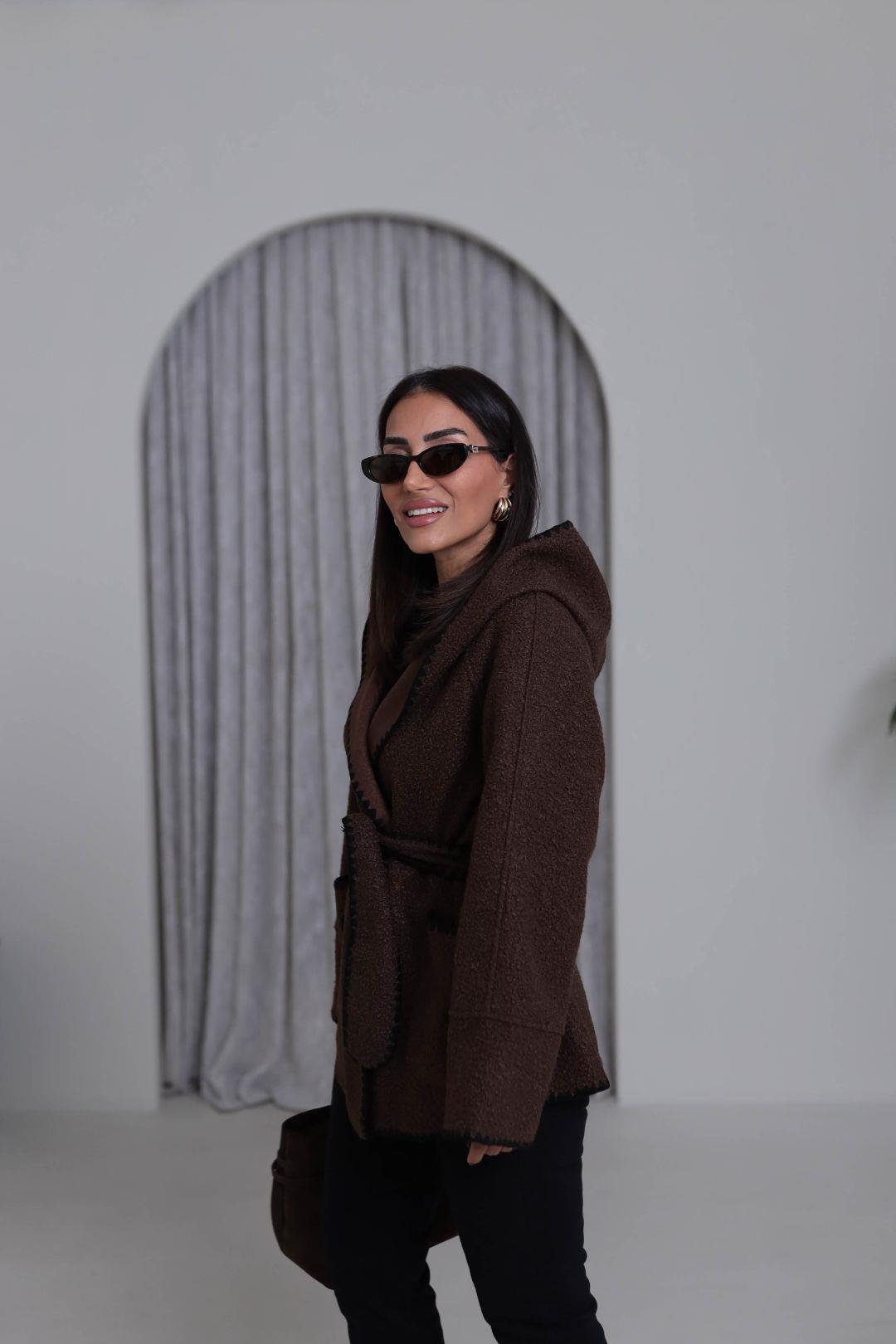 Brown wool belted Jacket