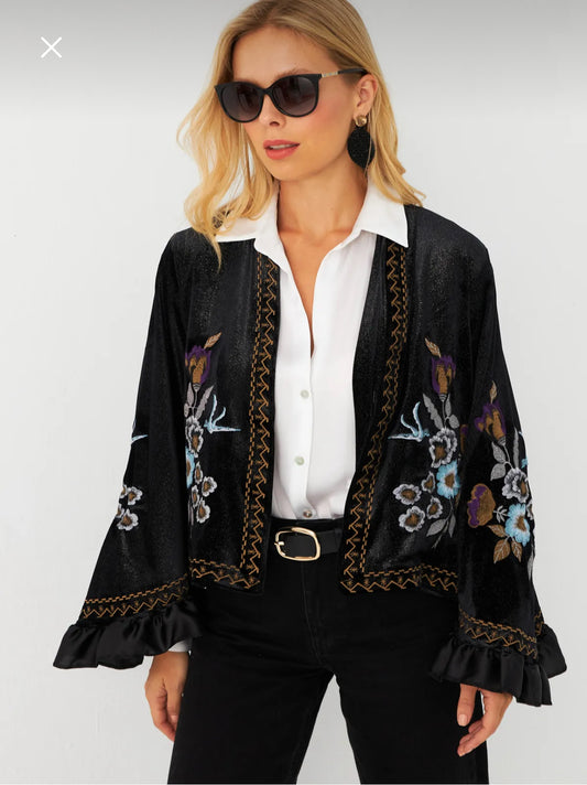Velvet embroidered cardigan