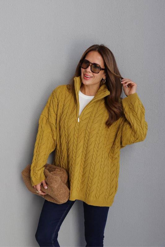 Braided Mustard Oversized Sweater Pre-Order (6-8) Days