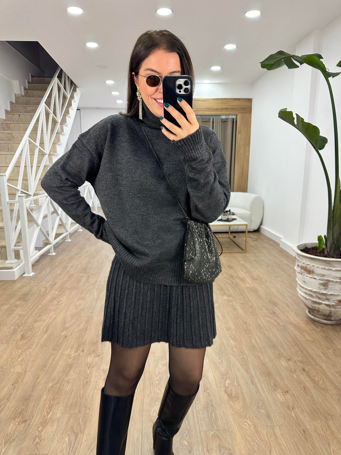 Dark Grey Skirt Set
