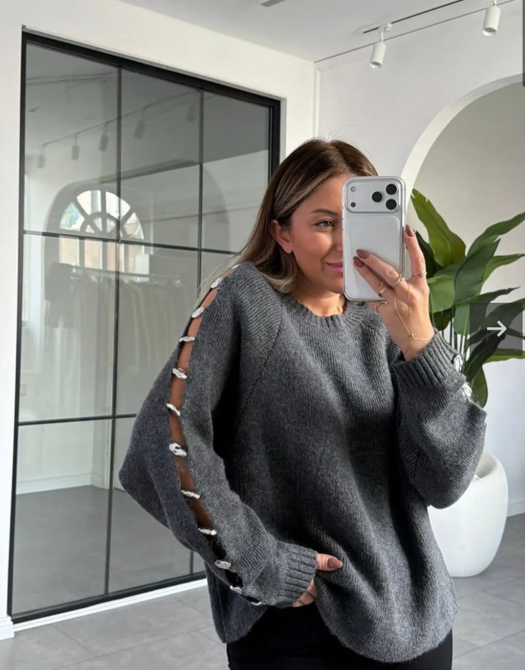 Anthracite Sleeve Silver Detailed Sweater