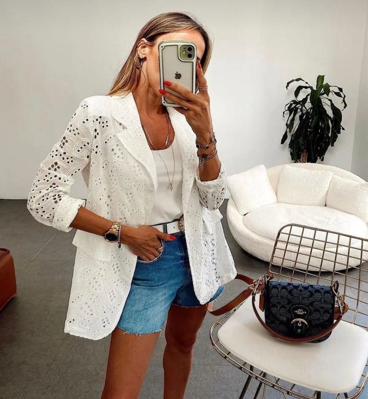 Embroidered Eyelet White Jacket