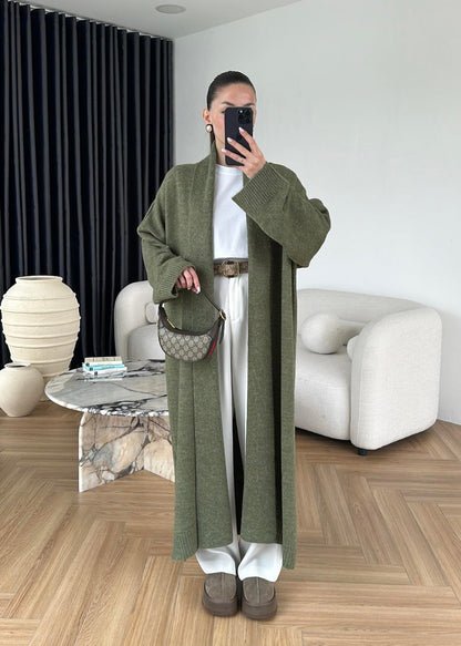 Long olive Wool Cardigan