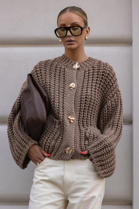 Brown Golden Buttons Triko Sweater