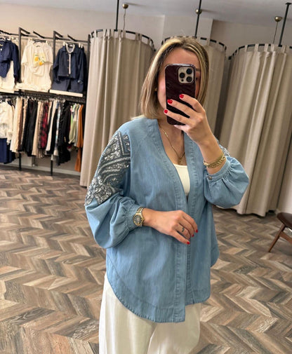 Sequined Denim Cardigan
