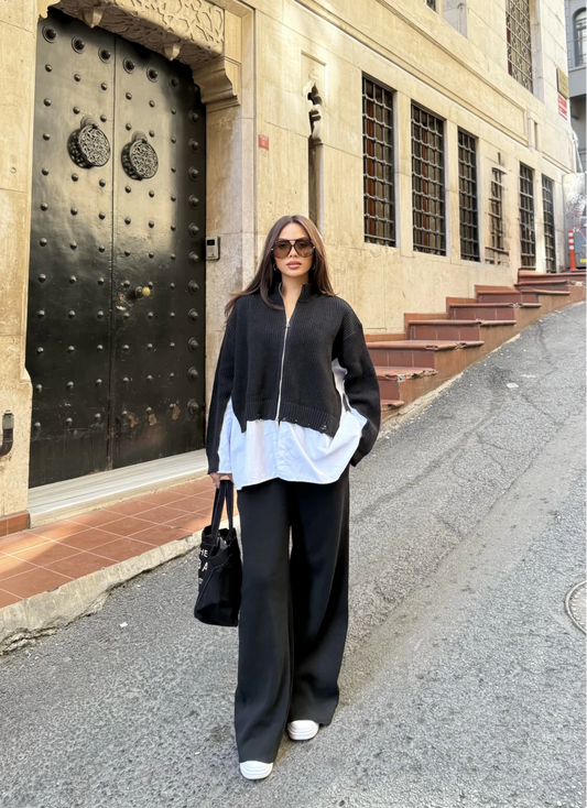 Black Poplin Shirt Detailed Knitwear Suit