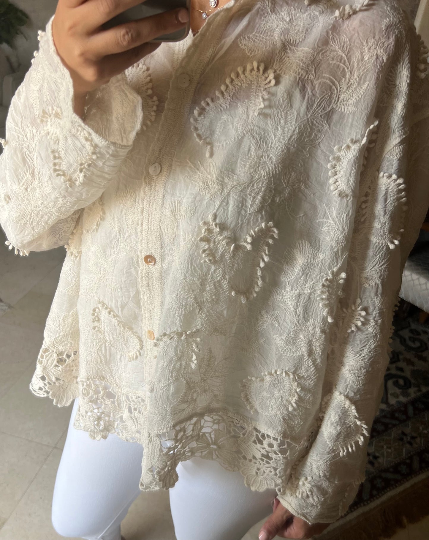 Beige chifon Shirt with crochet Edges