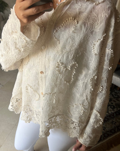 Beige chifon Shirt with crochet Edges