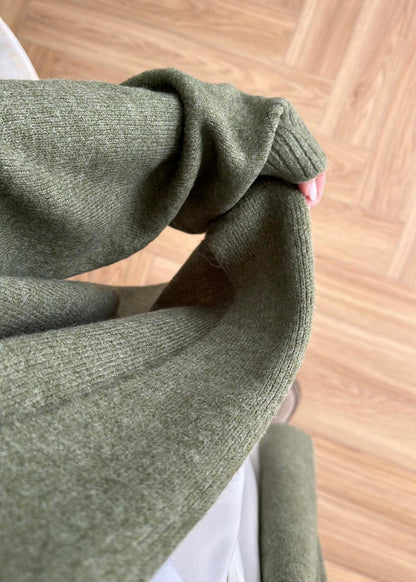 Long olive Wool Cardigan
