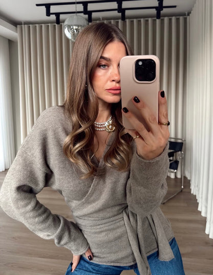 Beige Knitted wrapped Sweater