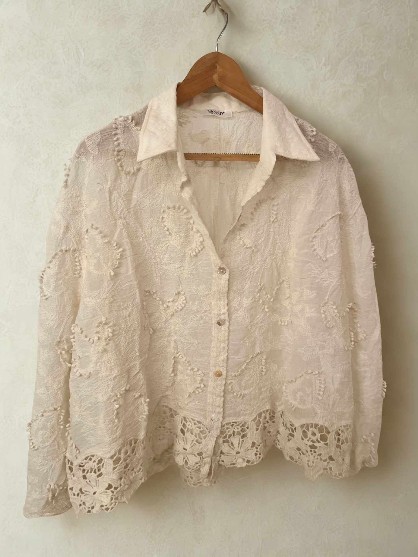 Beige chifon Shirt with crochet Edges