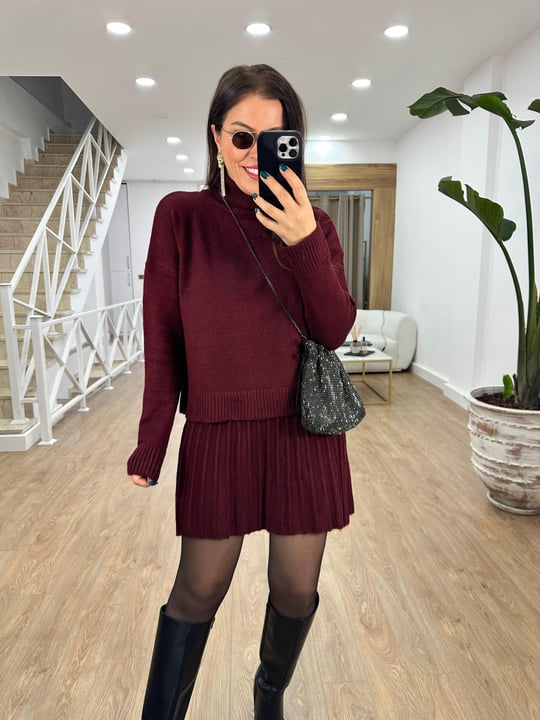 Burgundy Skirt Set