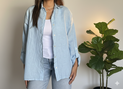 Sky Blue Italian 🇮🇹 Pure Linen Shirt